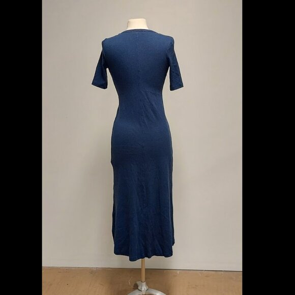 A.Y.R. Navy Blue Maxi S/S Scoop Neck Rib-Knit Sheath Size: S - Picture 9 of 9